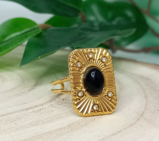 Anillo perla negra destello