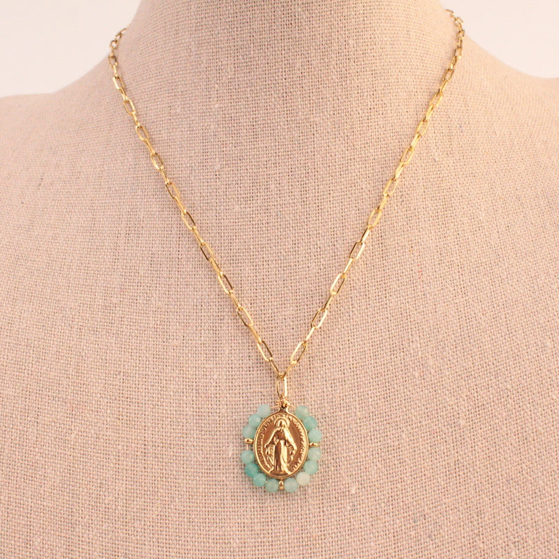 Collar la Milagrosa verde agua