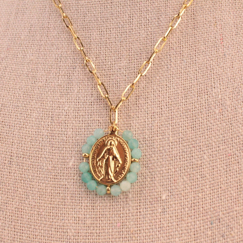 Collar la Milagrosa verde agua